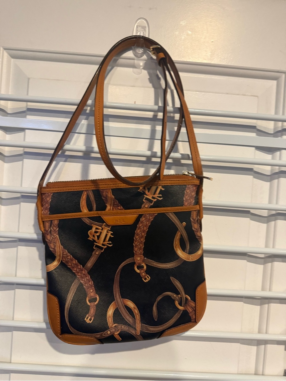 Ralph Lauren Black Crossbody Bag with Tan Leather Trim